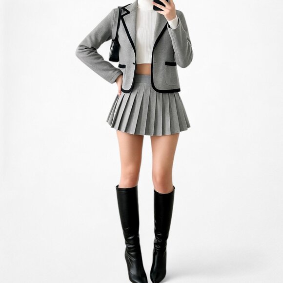 Vintage Y2K Loft Gray Black Knit Blazer Suit Cardigan Sweater Jacket Size S - Picture 3 of 6